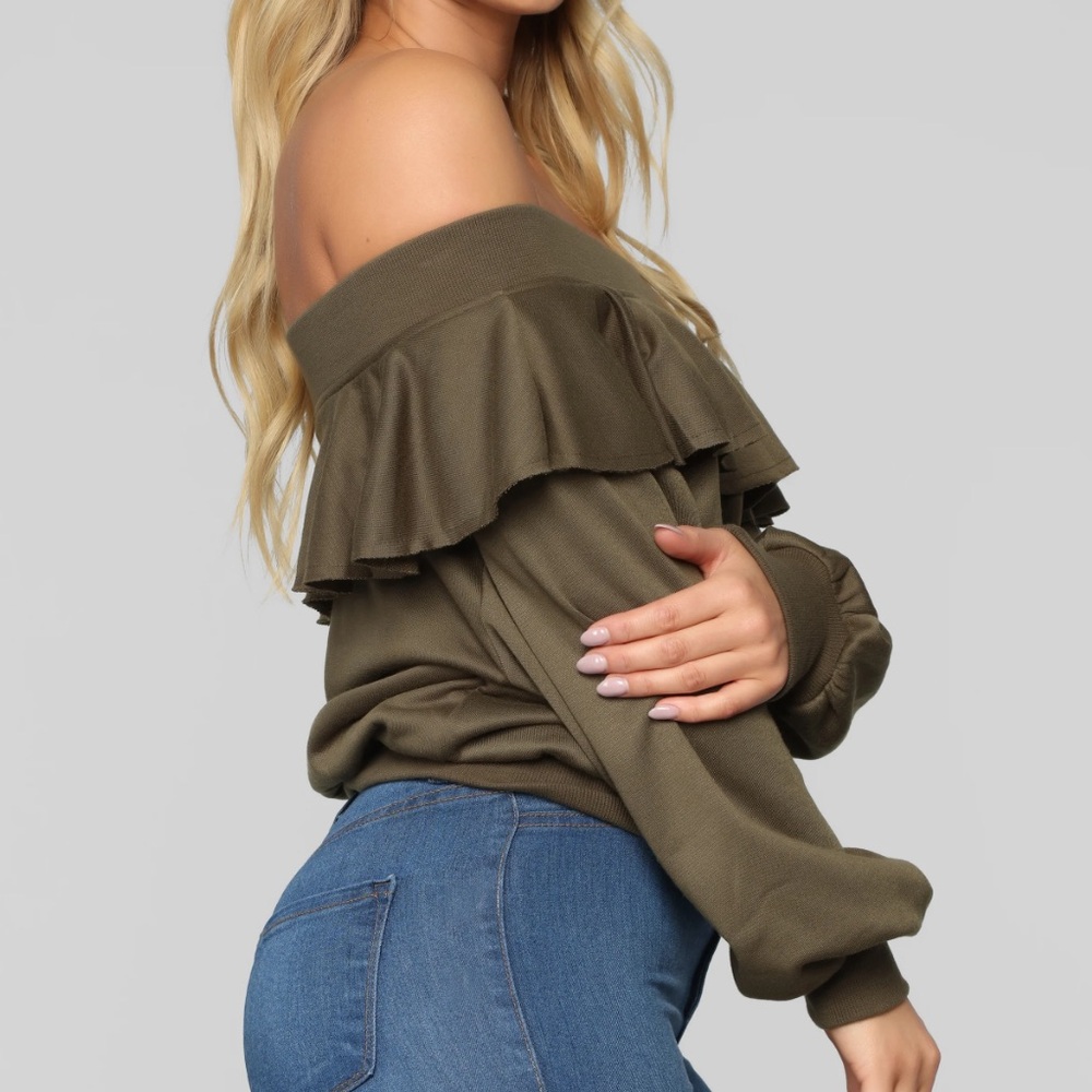Fashion Nova Ready For‎ The Weekend Olive Sweatshirt. Size Large. NWT. - Picture 12 of 12